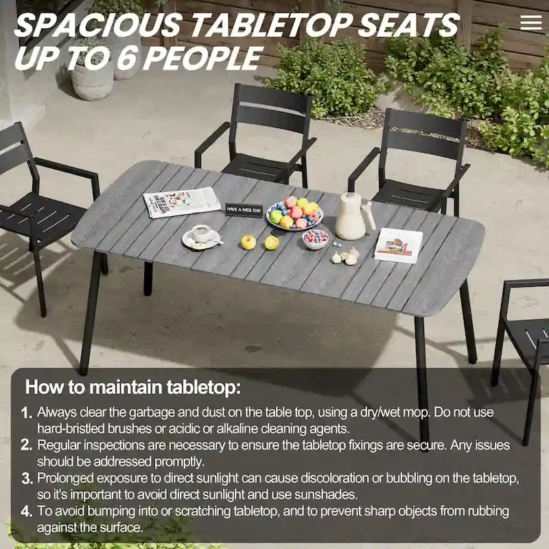 Outdoor Patio Dining Table Rectangular Aluminum Outdoor Table for 6/8/10 Person