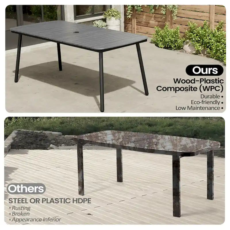 Outdoor Patio Dining Table Rectangular Aluminum Outdoor Table for 6/8/10 Person