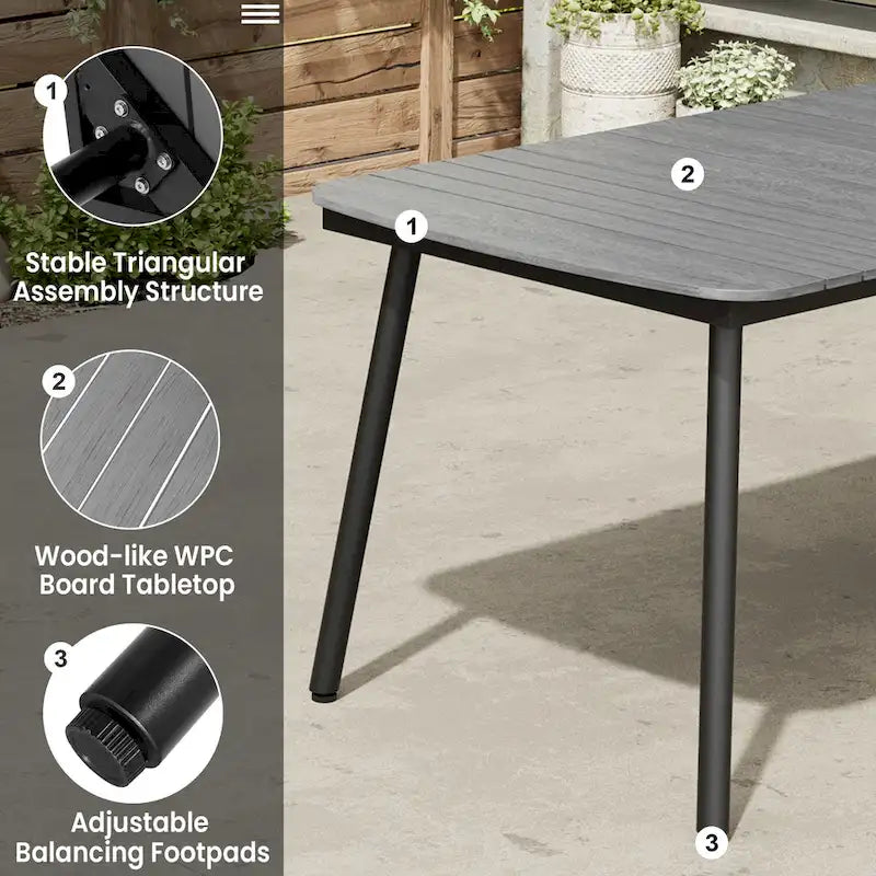 Outdoor Patio Dining Table Rectangular Aluminum Outdoor Table for 6/8/10 Person