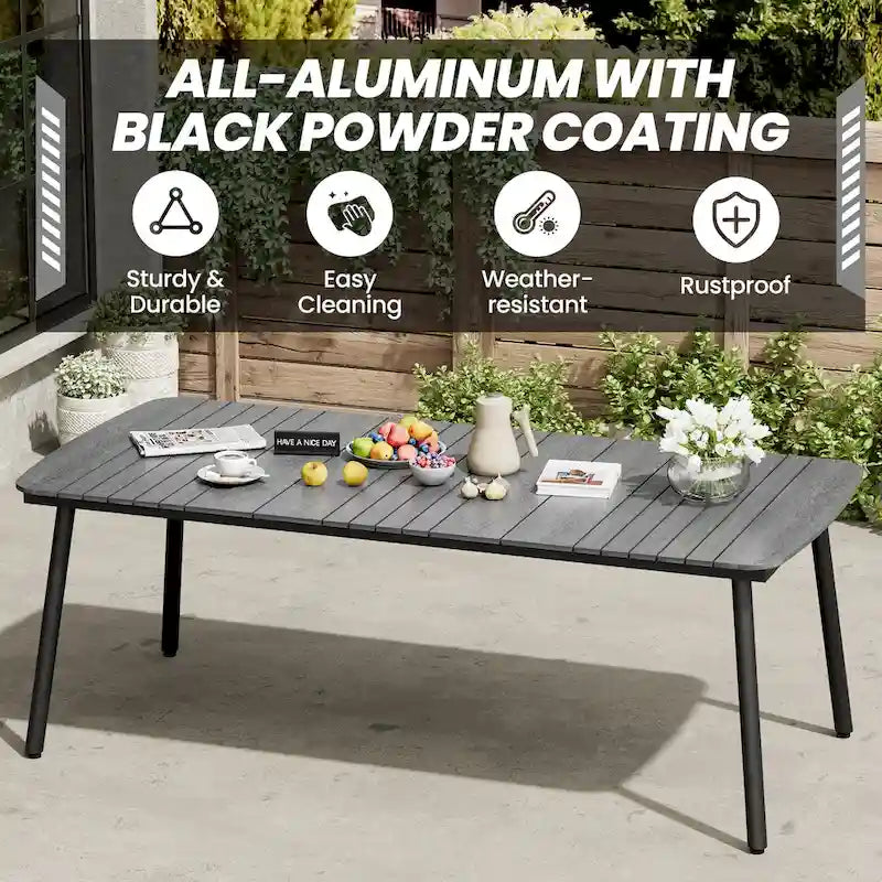 Outdoor Patio Dining Table Rectangular Aluminum Outdoor Table for 6/8/10 Person