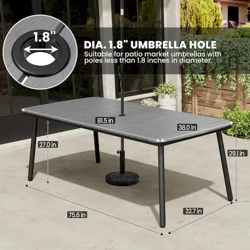 Outdoor Patio Dining Table Rectangular Aluminum Outdoor Table for 6/8/10 Person