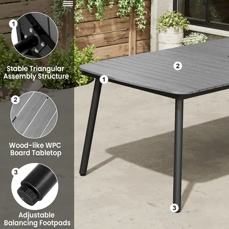 Outdoor Patio Dining Table Rectangular Aluminum Outdoor Table for 6/8/10 Person