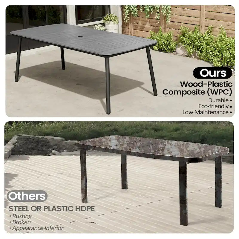 Outdoor Patio Dining Table Rectangular Aluminum Outdoor Table for 6/8/10 Person