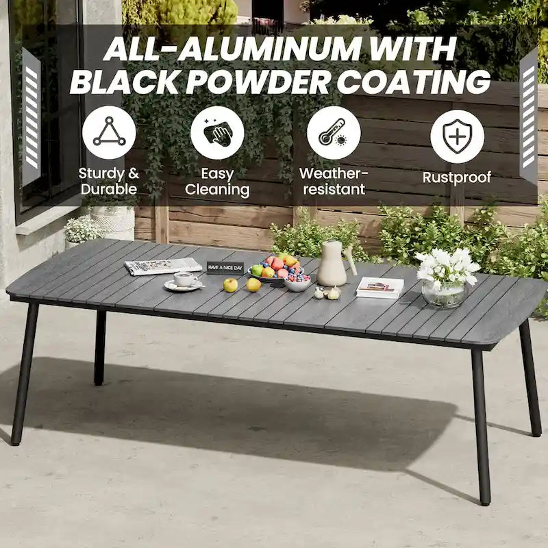 Outdoor Patio Dining Table Rectangular Aluminum Outdoor Table for 6/8/10 Person