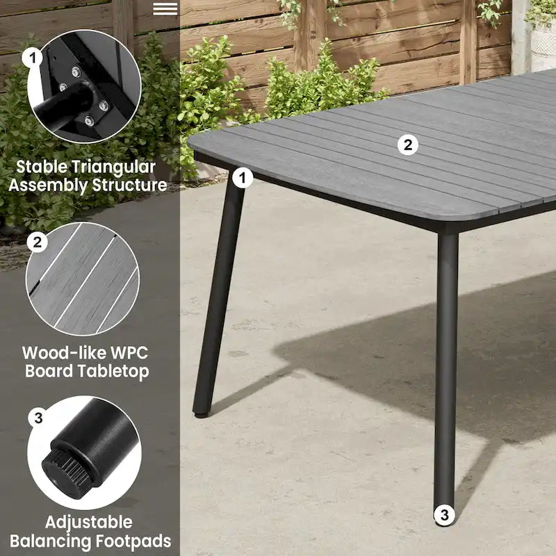 Outdoor Patio Dining Table Rectangular Aluminum Outdoor Table for 6/8/10 Person