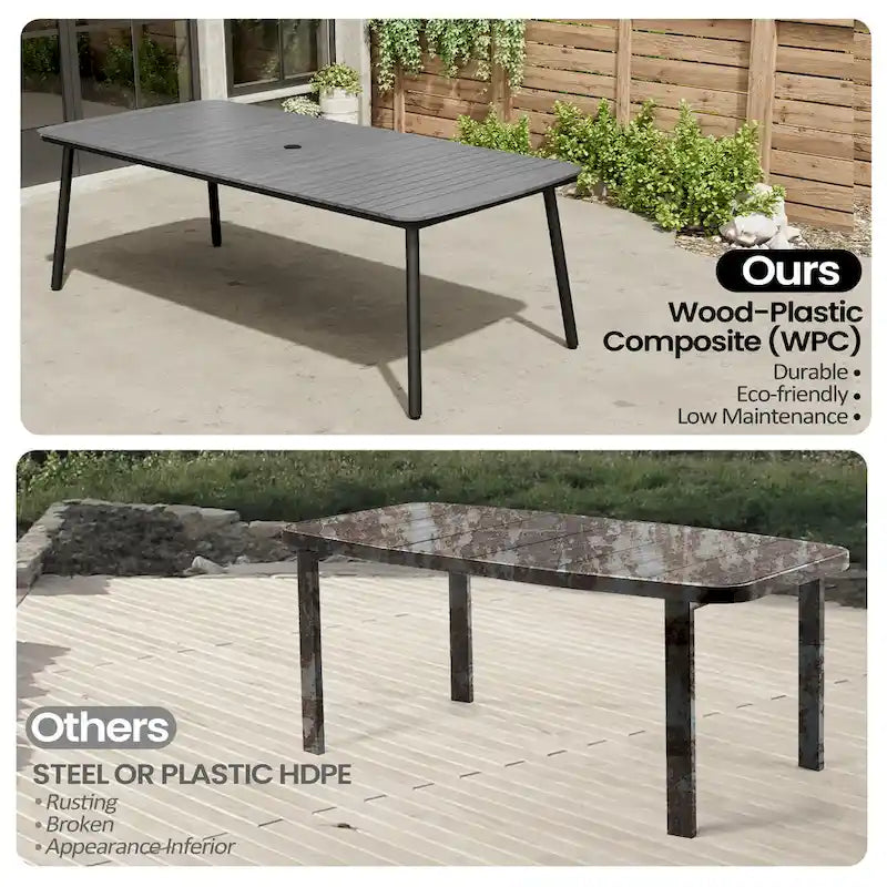 Outdoor Patio Dining Table Rectangular Aluminum Outdoor Table for 6/8/10 Person