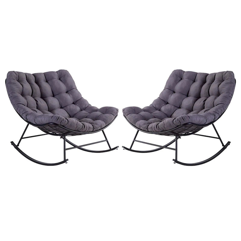 Outdoor Rocker Recliner Egg Reading Chair with Large Cushions (Set of 2)