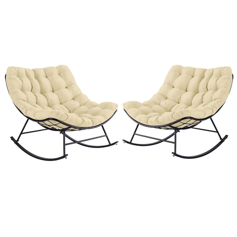 Outdoor Rocker Recliner Egg Reading Chair with Large Cushions (Set of 2)