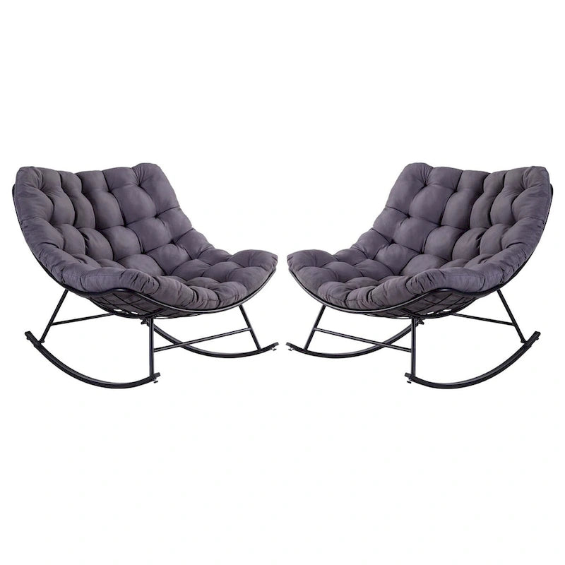 Outdoor Rocker Recliner Egg Reading Chair with Large Cushions (Set of 2)