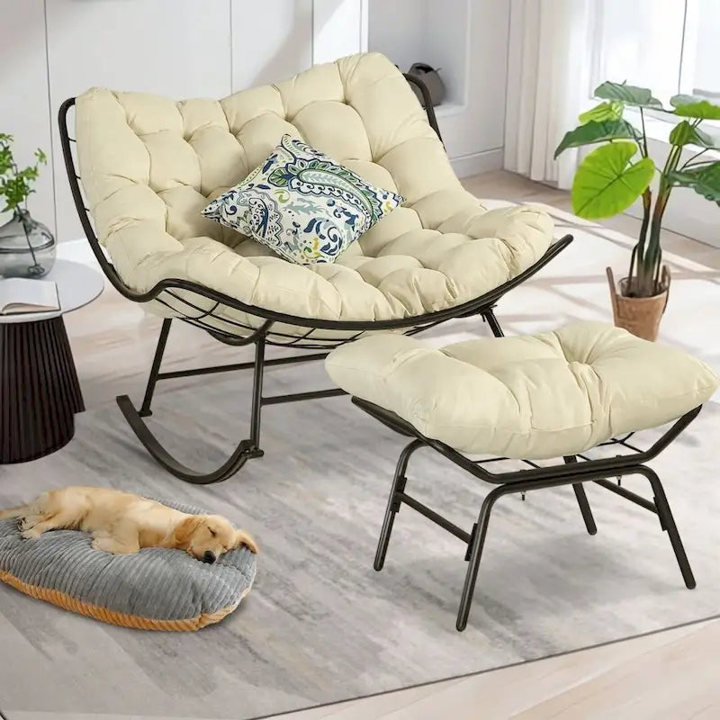 Outdoor Rocker Recliner Egg Reading Chair with Large Cushions (Set of 2)