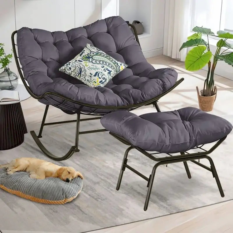 Outdoor Rocker Recliner Egg Reading Chair with Large Cushions (Set of 2)
