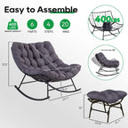Outdoor Rocker Recliner Egg Reading Chair with Large Cushions (Set of 2)