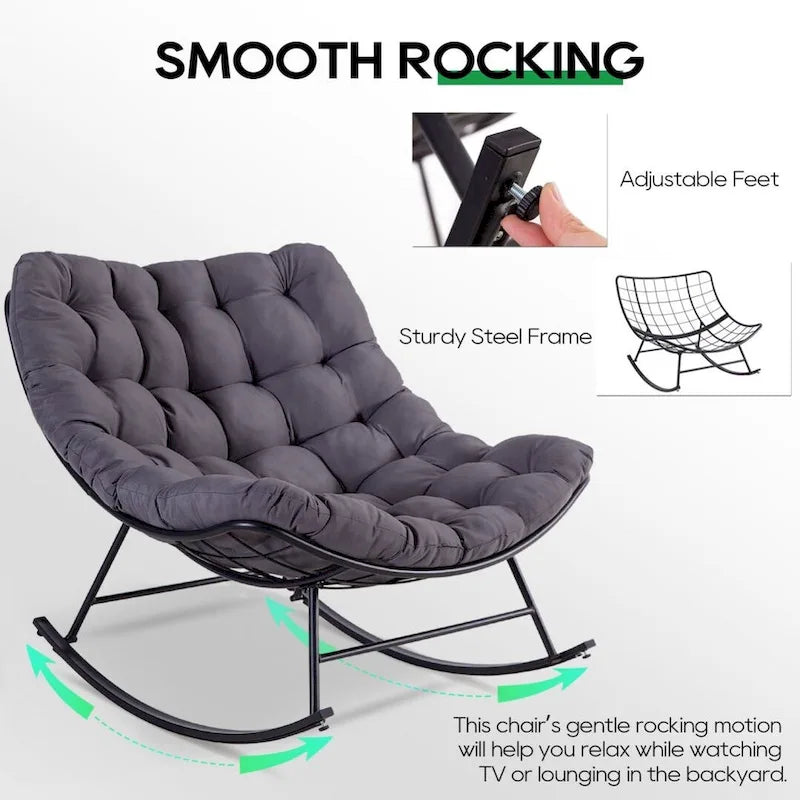 Outdoor Rocker Recliner Egg Reading Chair with Large Cushions (Set of 2)