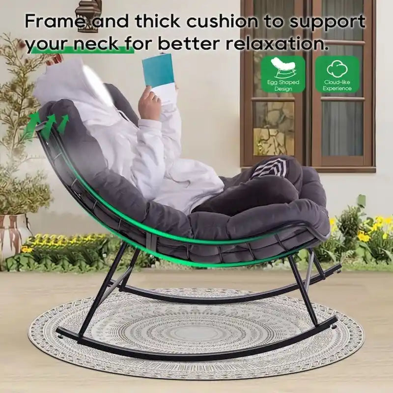 Outdoor Rocker Recliner Egg Reading Chair with Large Cushions (Set of 2)