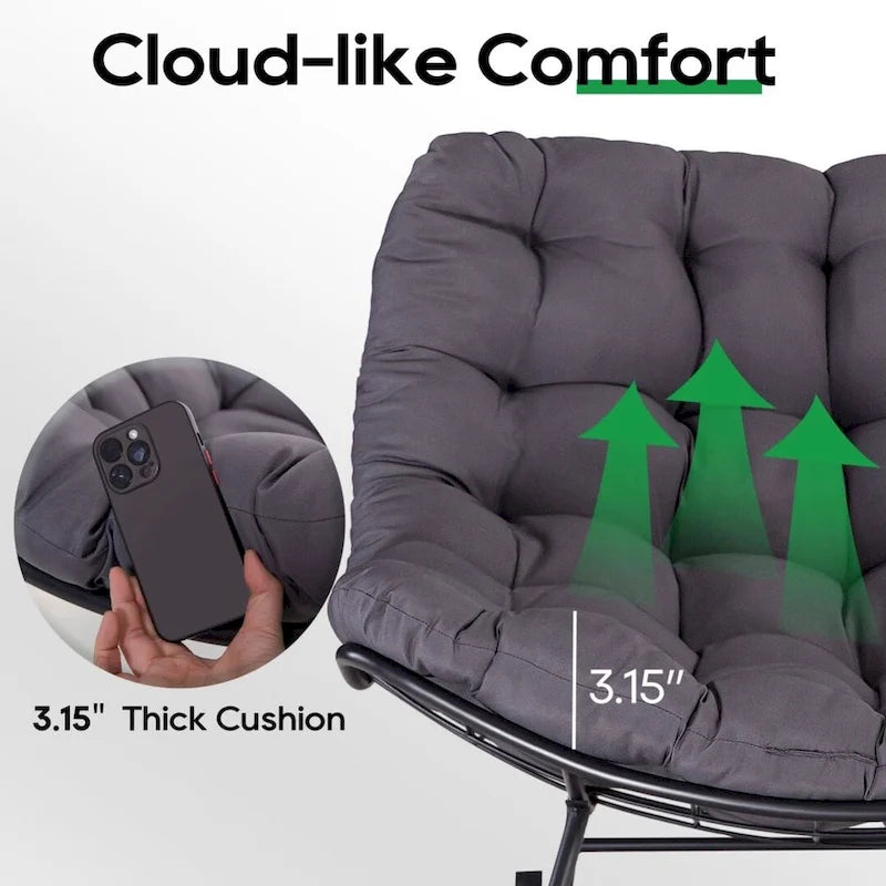 Outdoor Rocker Recliner Egg Reading Chair with Large Cushions (Set of 2)