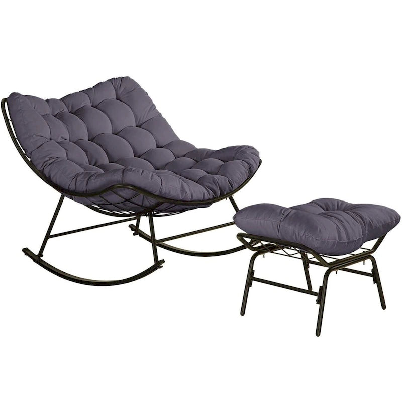 Outdoor Rocker Recliner Egg Reading Chair with Large Cushions (Set of 2)
