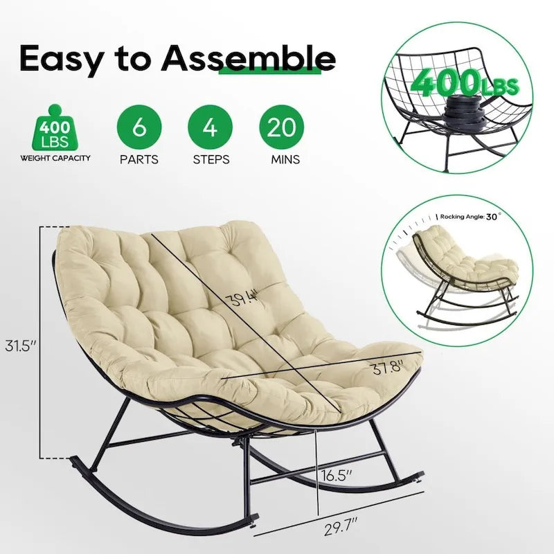 Outdoor Rocker Recliner Egg Reading Chair with Large Cushions (Set of 2)