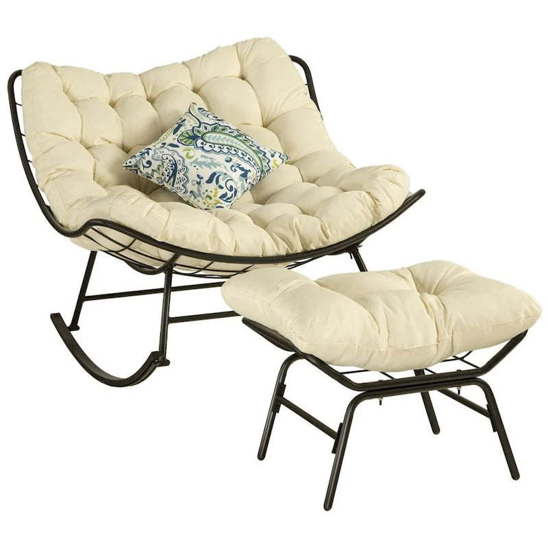 Outdoor Rocker Recliner Egg Reading Chair with Large Cushions (Set of 2)