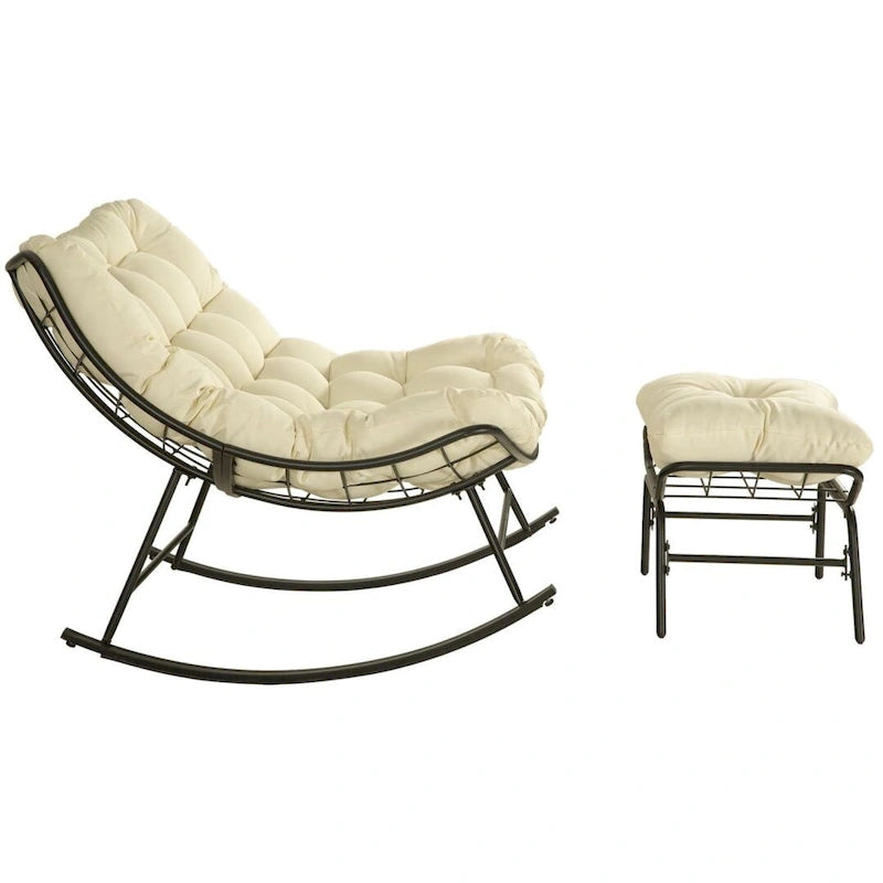 Outdoor Rocker Recliner Egg Reading Chair with Large Cushions (Set of 2)
