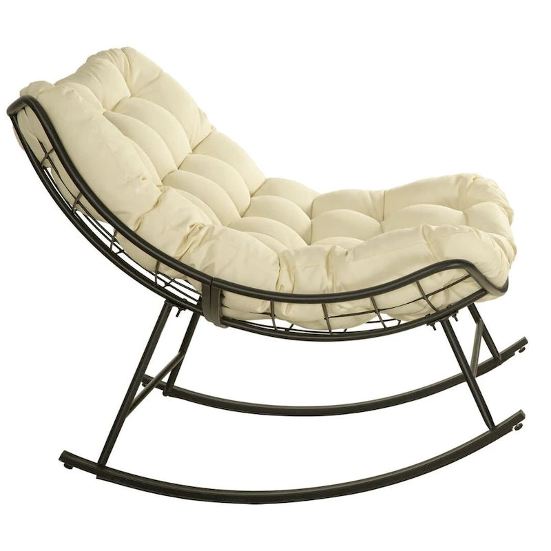 Outdoor Rocker Recliner Egg Reading Chair with Large Cushions (Set of 2)