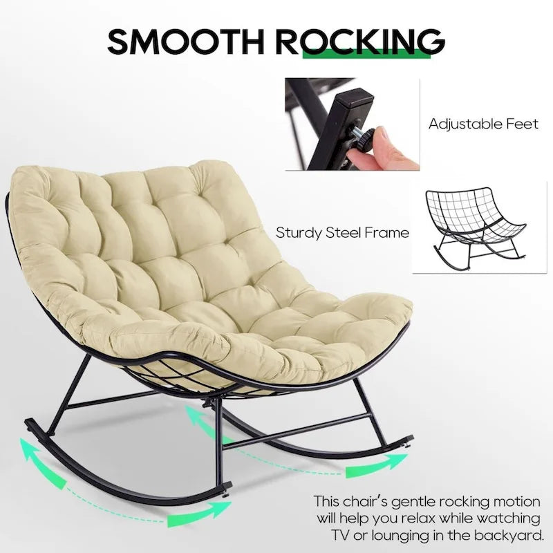 Outdoor Rocker Recliner Egg Reading Chair with Large Cushions (Set of 2)
