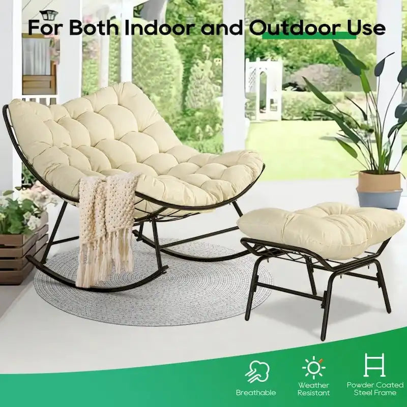 Outdoor Rocker Recliner Egg Reading Chair with Large Cushions (Set of 2)