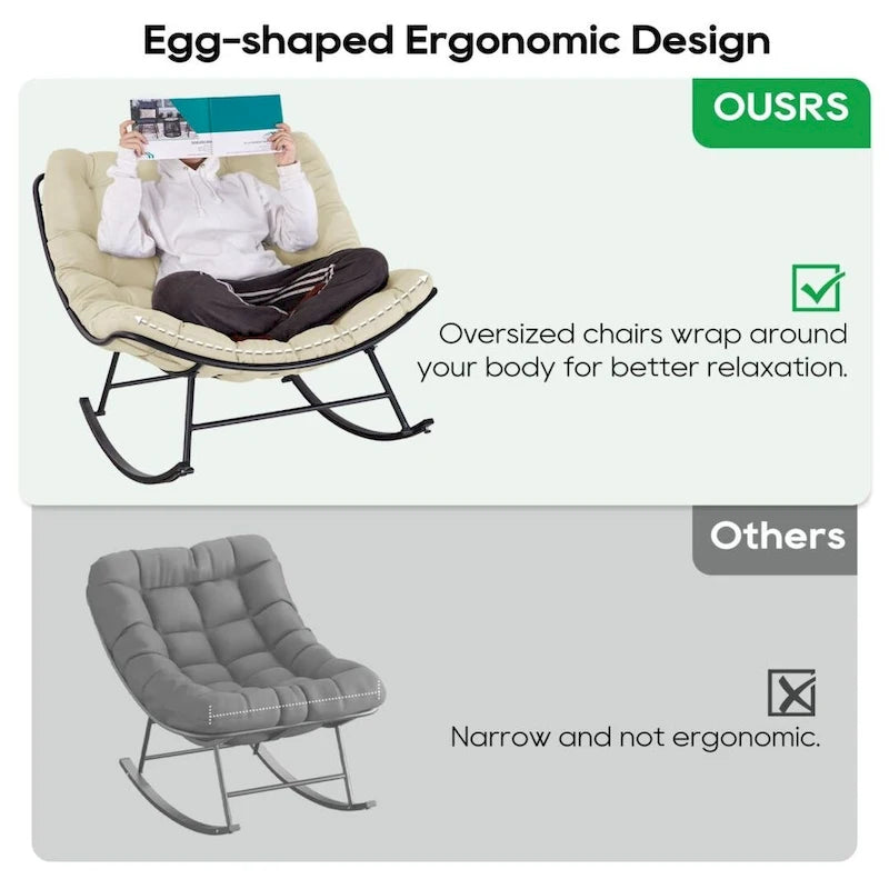 Outdoor Rocker Recliner Egg Reading Chair with Large Cushions (Set of 2)