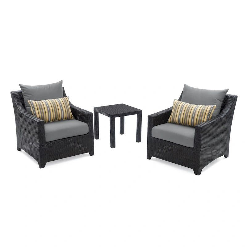 Deco 3 Piece Aluminum Outdoor Patio Club Chairs & Side Table