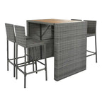 5-pieces Outdoor Patio Wicker Bar Set, Bar Height Chairs With Non-Slip Feet And Fixed Rope, Removable Cushion