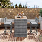 5-pieces Outdoor Patio Wicker Bar Set, Bar Height Chairs With Non-Slip Feet And Fixed Rope, Removable Cushion