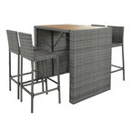 5-pieces Outdoor Patio Wicker Bar Set, Bar Height Chairs With Non-Slip Feet And Fixed Rope, Removable Cushion