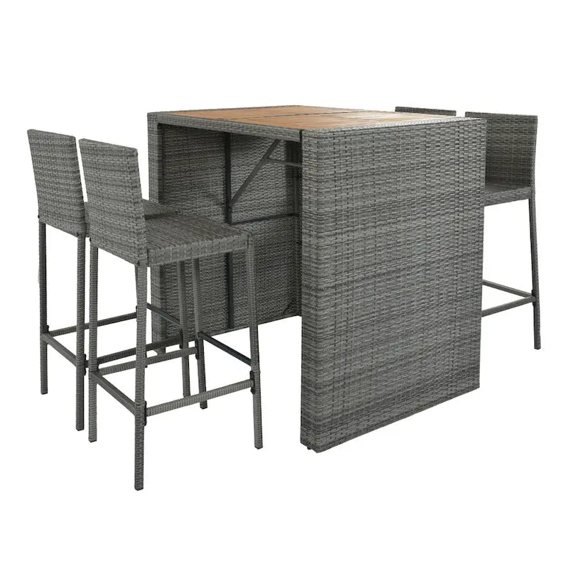 5-pieces Outdoor Patio Wicker Bar Set, Bar Height Chairs With Non-Slip Feet And Fixed Rope, Removable Cushion
