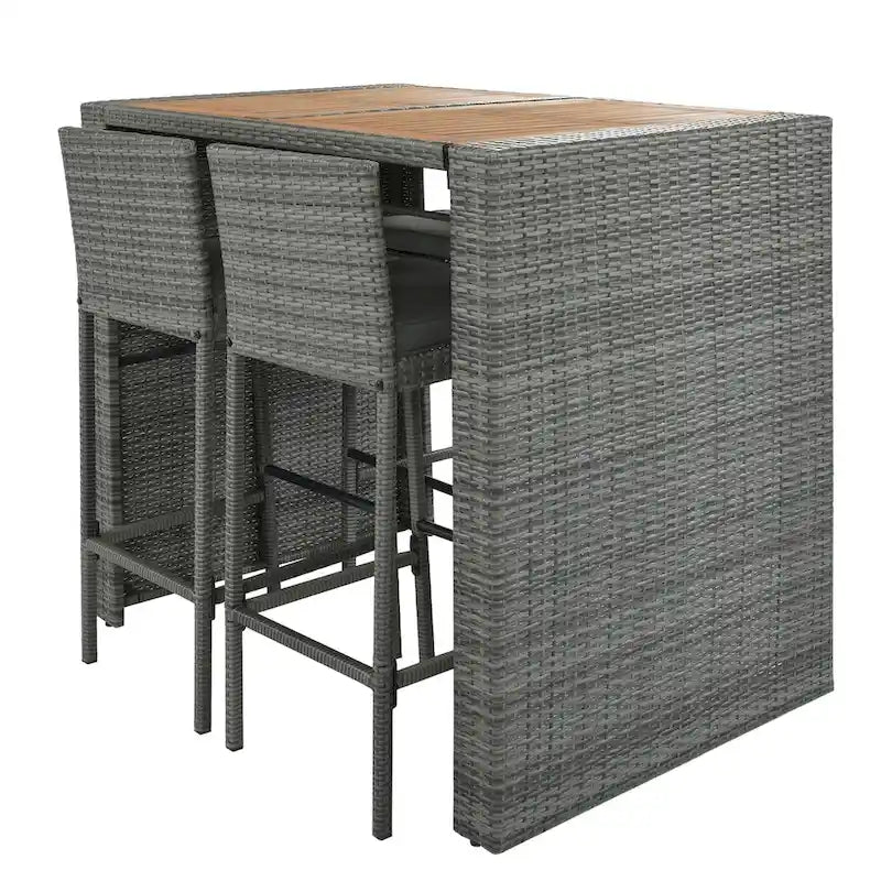 5-pieces Outdoor Patio Wicker Bar Set, Bar Height Chairs With Non-Slip Feet And Fixed Rope, Removable Cushion