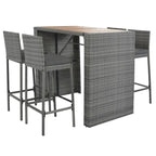 5-pieces Outdoor Patio Wicker Bar Set, Bar Height Chairs With Non-Slip Feet And Fixed Rope, Removable Cushion