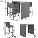 5-pieces Outdoor Patio Wicker Bar Set, Bar Height Chairs With Non-Slip Feet And Fixed Rope, Removable Cushion