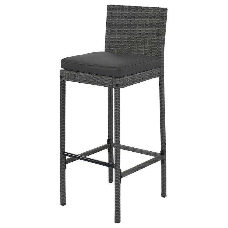 5-pieces Outdoor Patio Wicker Bar Set, Bar Height Chairs With Non-Slip Feet And Fixed Rope, Removable Cushion