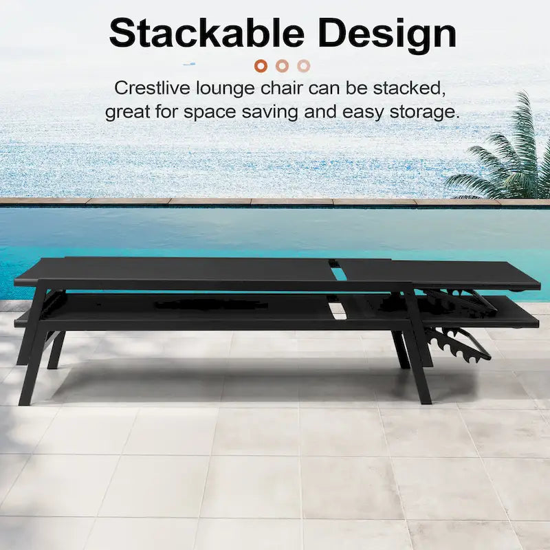 Outdoor Patio Reclining Adjustable Chaise Lounge Chairs Stackable