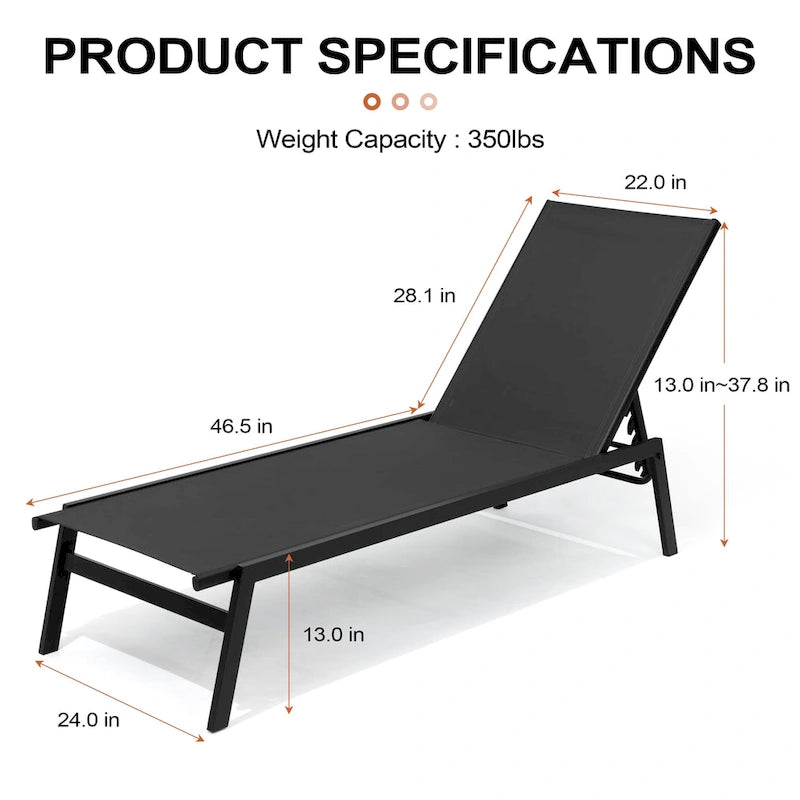 Outdoor Patio Reclining Adjustable Chaise Lounge Chairs Stackable
