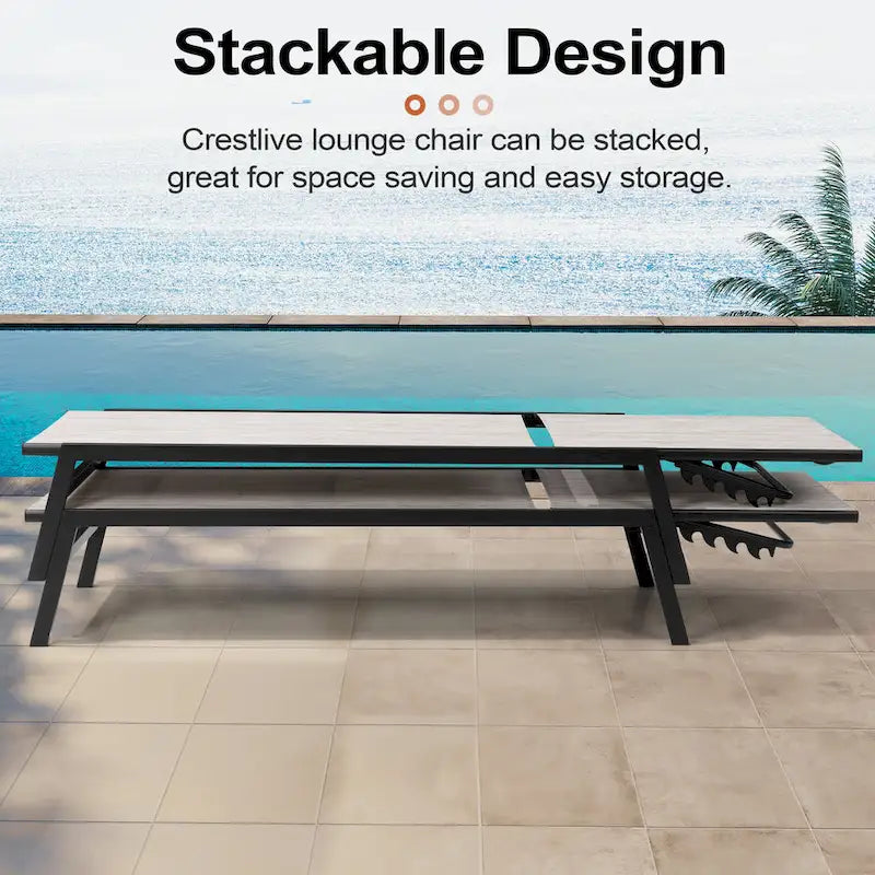 Outdoor Patio Reclining Adjustable Chaise Lounge Chairs Stackable
