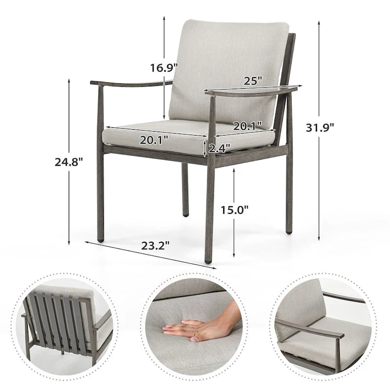 SleekLine 9-Piece Aluminum Patio Dining Set with Webbing Chair Back and Removable Cushions