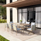 SleekLine 9-Piece Aluminum Patio Dining Set with Webbing Chair Back and Removable Cushions