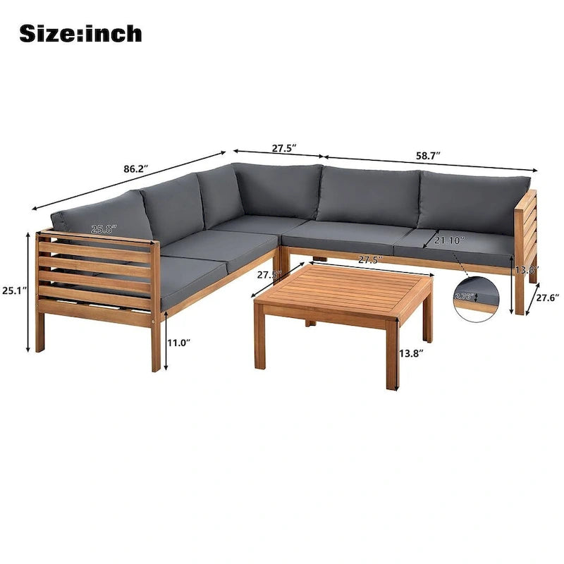 4 PCS Exotic design acacia wood outdoor sofa set