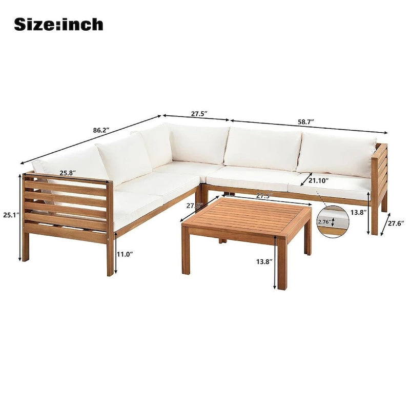 4 PCS Exotic design acacia wood outdoor sofa set