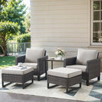PE Wicker Rattan Outdoor Chair and Ottoman Set - Brown