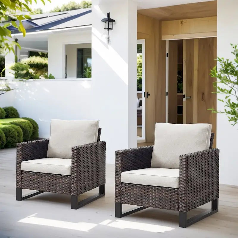 PE Wicker Rattan Outdoor Chair and Ottoman Set - Brown