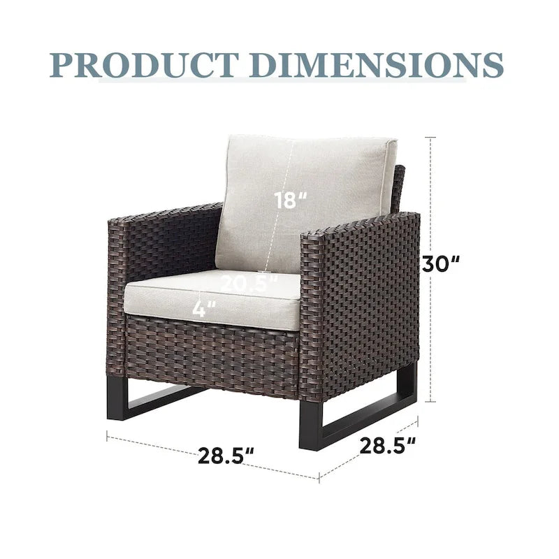 PE Wicker Rattan Outdoor Chair and Ottoman Set - Brown