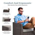 PE Wicker Rattan Outdoor Chair and Ottoman Set - Brown