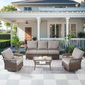 Sofa Patio Conversation Sets with Swivel Chair - Brown
