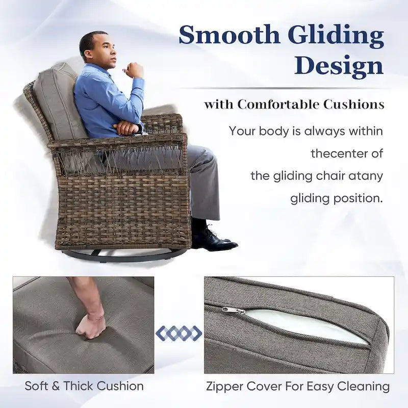 Sofa Patio Conversation Sets with Swivel Chair - Brown