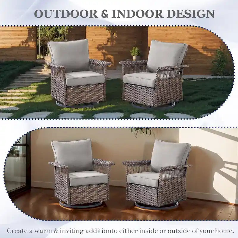 Sofa Patio Conversation Sets with Swivel Chair - Brown